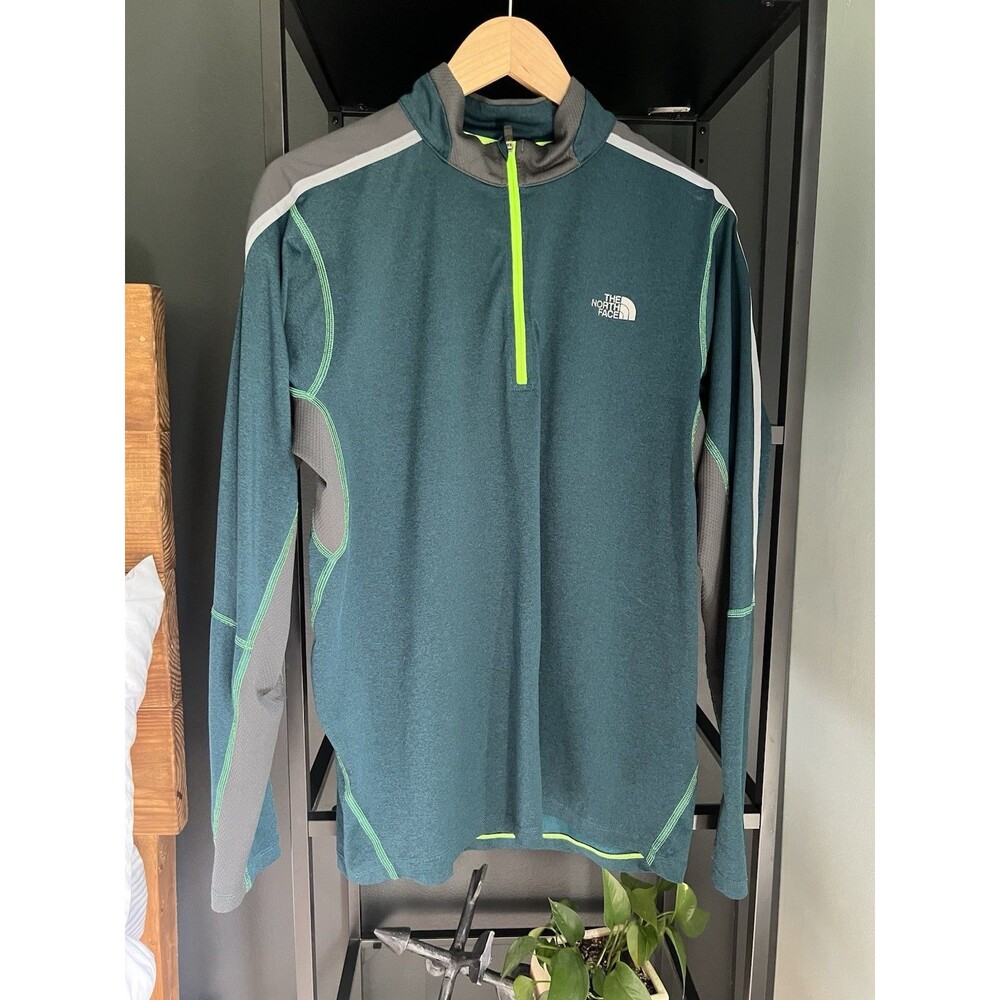 The North Face FlashDry-XD 1/4 Zip Pullover Mens M Teal Gray Neon Green Perfect